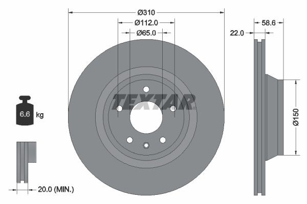 TEXTAR PRO 92160603 Brake disc 310x22mm, 05/06x112, Externally Vented, Coated