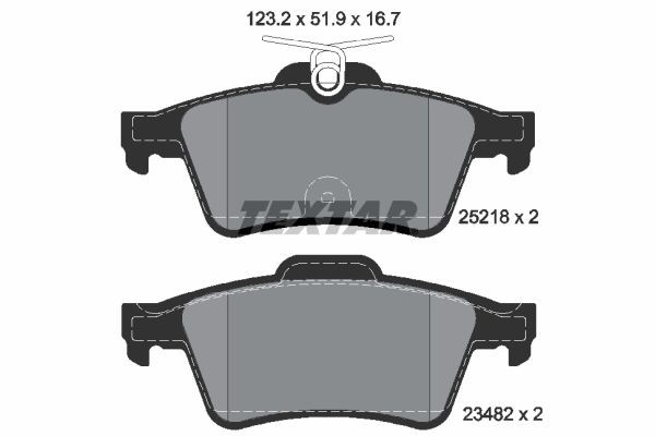 23482 TEXTAR not prepared for wear indicator Height: 51,9mm, Width: 123,2mm, Thickness: 16,3mm Brake pads 2521801 buy