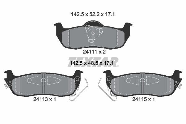 24111 TEXTAR with acoustic wear warning Height 1: 52,2mm, Height 2: 48,5mm, Width: 142,5mm, Thickness: 17,1mm Brake pads 2411102 buy
