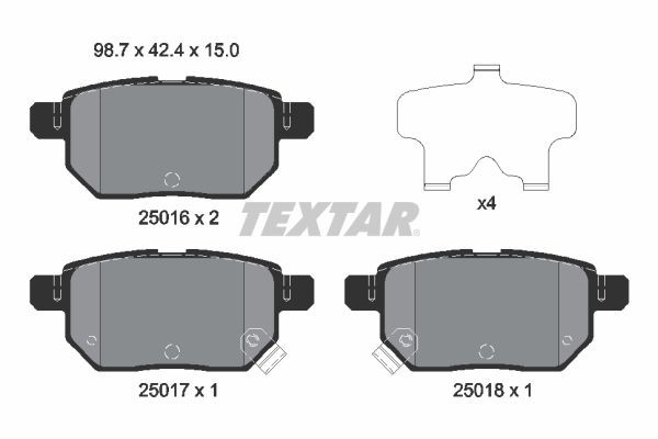 24610 TEXTAR with acoustic wear warning, with accessories Height: 42,4mm, Width: 98,7mm, Thickness: 15mm Brake pads 2501601 buy