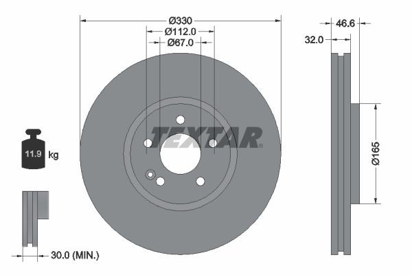 TEXTAR PRO 92181903 Brake disc 330x32mm, 05/06x112, internally vented, Coated