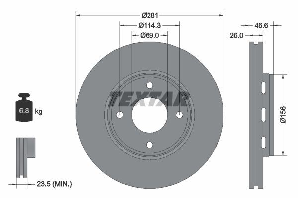 TEXTAR 92204400 Brake disc 281x26mm, 04/04x114,3, Externally Vented