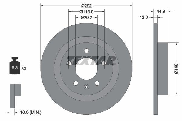 TEXTAR PRO 92205703 Brake disc 292x12mm, 05/06x115, solid, Coated