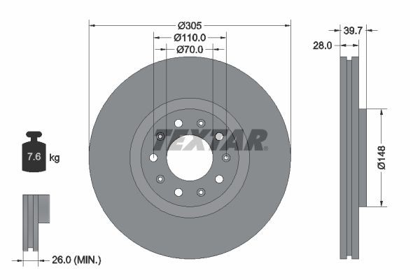 TEXTAR 92220803 Brake discs CHRYSLER 200 in original quality