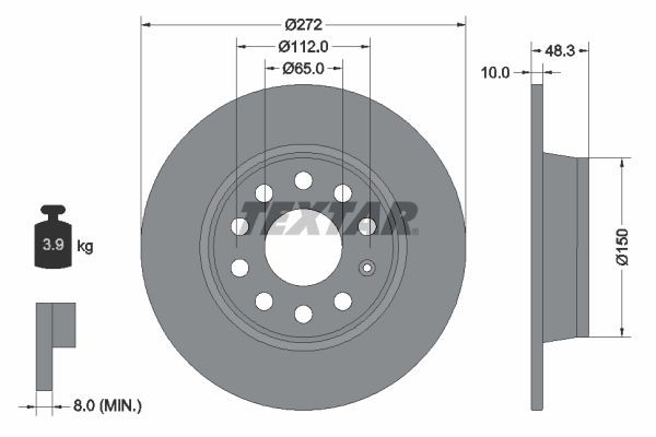 92224903 Brake discs 92224903 TEXTAR 272x10mm, 05/10x112, solid, Coated