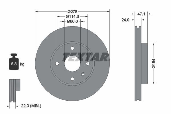 TEXTAR PRO 92227303 Brake disc 278x24mm, 04/05x114,3, internally vented, Coated