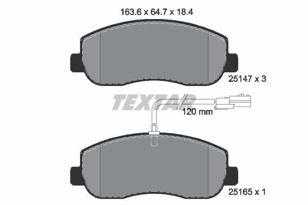 25147 TEXTAR with integrated wear warning contact Height: 64,7mm, Width: 163,6mm, Thickness: 18,4mm Brake pads 2514701 buy