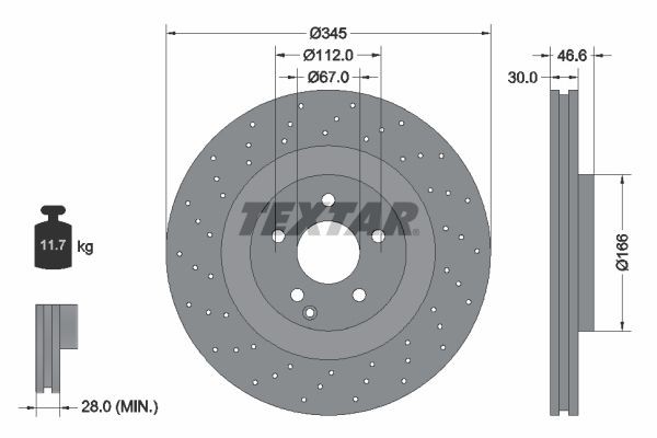TEXTAR PRO 92123703 Brake disc 345x30mm, 05/06x112, internally vented, Perforated, Coated