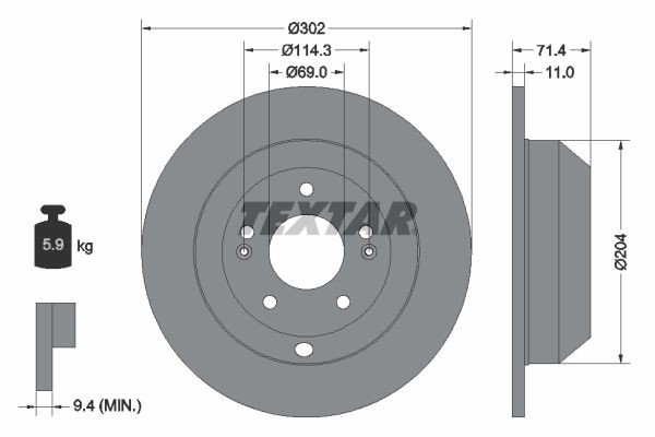 92223403 TEXTAR Brake rotors HYUNDAI 302x11mm, 05/07x114,3, solid, Coated