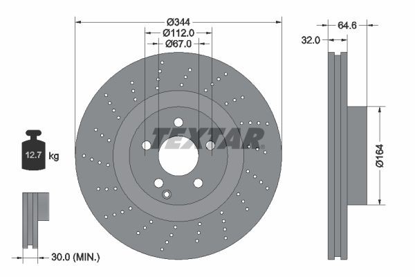 TEXTAR PRO 92224603 Brake disc 344x32mm, 05/06x112, internally vented, Perforated, Coated