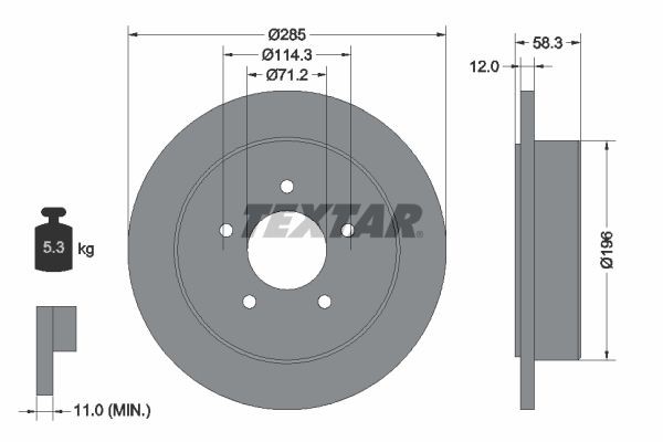 TEXTAR 92169100 Brake disc 285x12mm, 05/05x114,3, solid