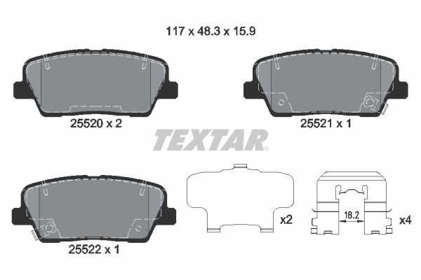 TEXTAR 2552001 Brake pad set with acoustic wear warning, with accessories