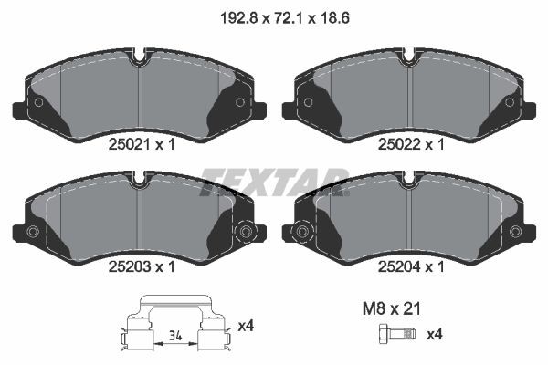 TEXTAR 2502201 Brake pad set prepared for wear indicator, with brake caliper screws, with accessories, with counterweights