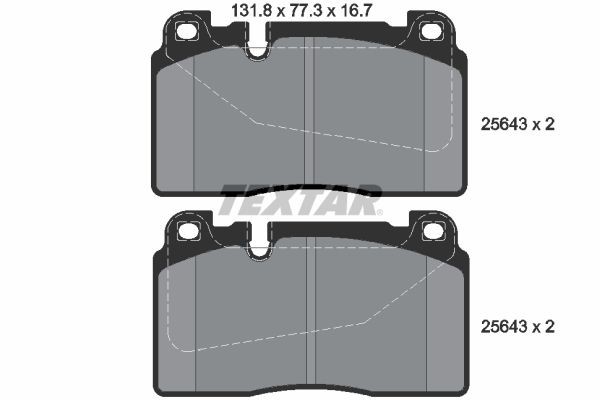25643 TEXTAR prepared for wear indicator Height: 77,3mm, Width: 131,8mm, Thickness: 16,7mm Brake pads 2564301 buy