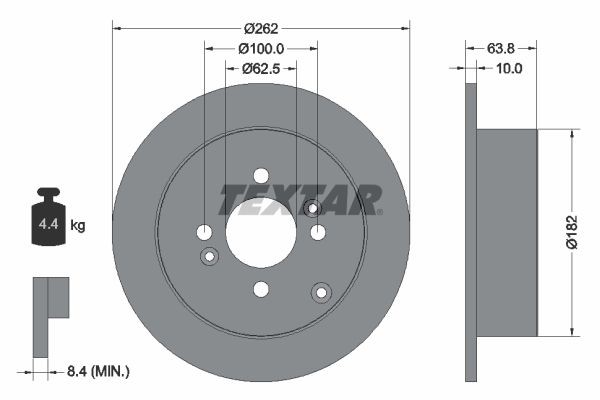 92161303 TEXTAR Brake rotors HYUNDAI 262x10mm, 04/07x100, solid, Coated