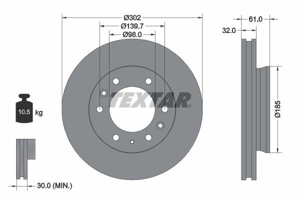 TEXTAR 92253403 Brake discs MAZDA BT-50 2006 in original quality