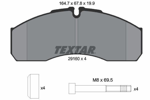29160 TEXTAR prepared for wear indicator, with brake caliper screws, with accessories Height: 67,8mm, Width: 164,7mm, Thickness: 19,9mm Brake pads 2916004 buy