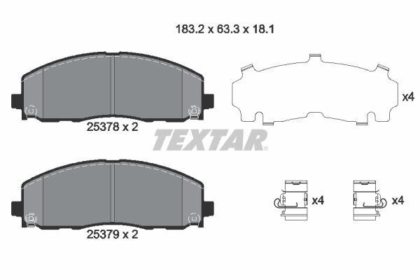 TEXTAR 2537801 Brake pad set with acoustic wear warning, with accessories