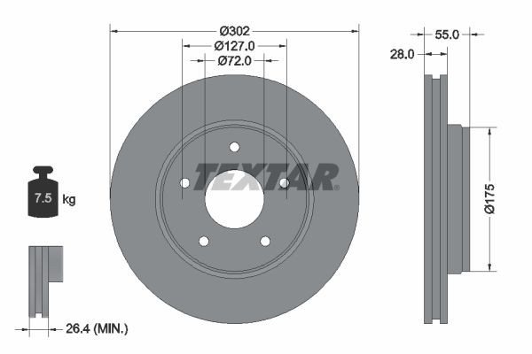 TEXTAR PRO 92253303 Brake disc 302x28mm, 05/05x127, Externally Vented, Coated