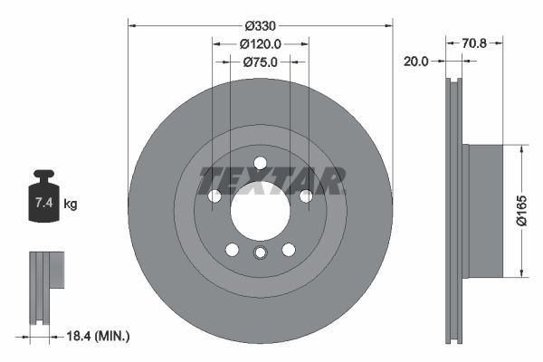 92256303 TEXTAR Brake rotors BMW 330x20mm, 05/06x120, internally vented, Coated