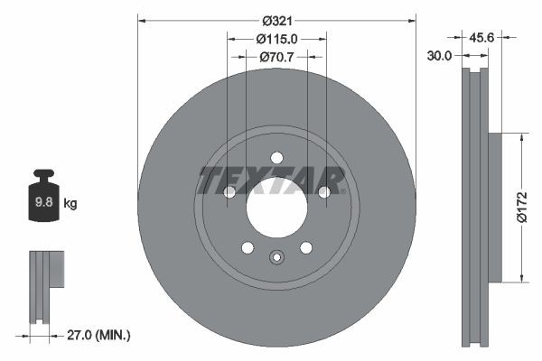 TEXTAR PRO 92256803 Brake disc 321x30mm, 05/06x115, internally vented, Coated