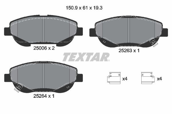 TEXTAR 2500601 Brake pad set with acoustic wear warning, with accessories