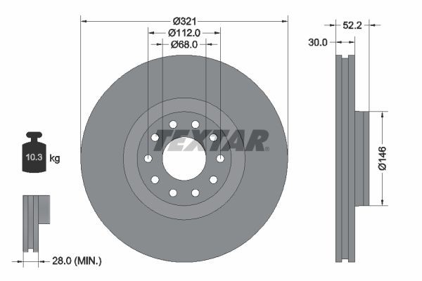 TEXTAR PRO 92154703 Brake disc 321x30mm, 05/10x112, internally vented, Coated