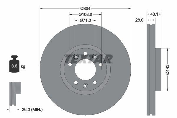 92232303 TEXTAR Brake rotors PEUGEOT 304x28mm, 05/08x108, internally vented, Coated