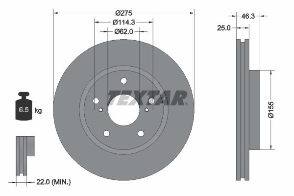 TEXTAR PRO 92232703 Brake disc 275x25mm, 05/07x114,3, internally vented, Coated