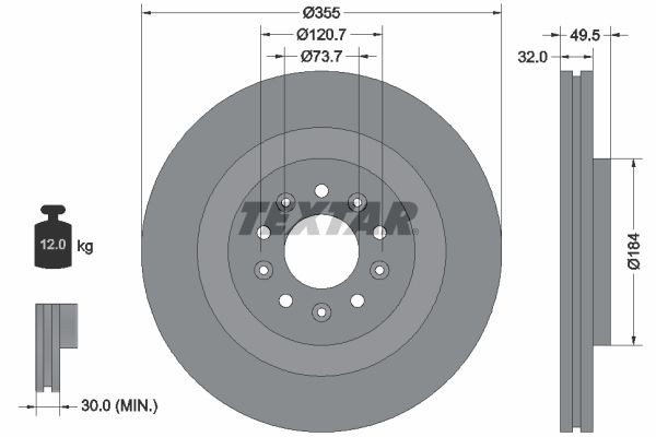 98200 2346 0 1 PRO TEXTAR PRO 355x32mm, 05/10x120,7, internally vented, Coated Ø: 355mm, Brake Disc Thickness: 32mm Brake rotor 92234603 buy