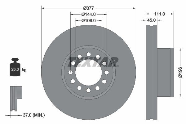 98200 1912 0 1 TEXTAR 377x45mm, 12/12x144, internally vented Ø: 377mm, Brake Disc Thickness: 45mm Brake rotor 93191200 buy