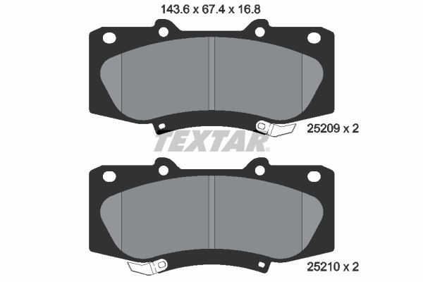 25209 TEXTAR with acoustic wear warning Height: 67,4mm, Width: 143,6mm, Thickness: 16,8mm Brake pads 2520901 buy