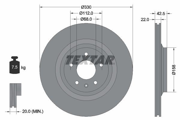 TEXTAR PRO 92160403 Brake disc 330x22mm, 05/06x112, Externally Vented, coated