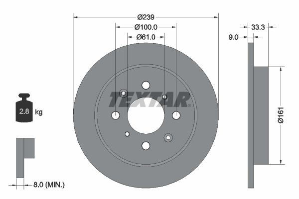 98200 2040 0 1 TEXTAR 239x9mm, 04/08x100, solid Ø: 239mm, Brake Disc Thickness: 9mm Brake rotor 92204000 buy