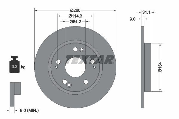 98200 2241 0 1 PRO TEXTAR PRO 260x9mm, 05/09x114,3, solid, Coated Ø: 260mm, Brake Disc Thickness: 9mm Brake rotor 92224103 buy
