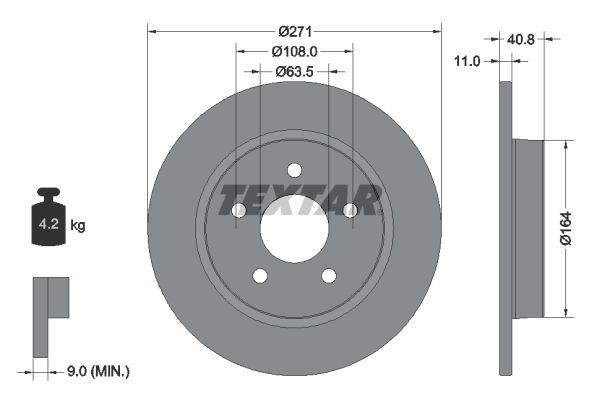 TEXTAR PRO 92239003 Brake disc 271x11mm, 05/05x108, solid, Coated