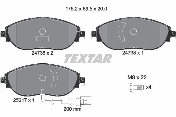 TEXTAR Brake pad set 2473801 Volkswagen GOLF 2018