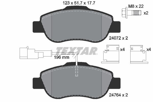 24072 TEXTAR with integrated wear warning contact Height: 51,7mm, Width: 123mm, Thickness: 17,7mm Brake pads 2476401 buy
