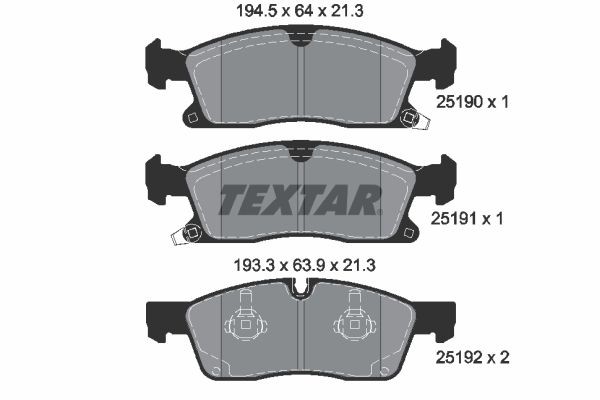25190 TEXTAR with acoustic wear warning Height 1: 64mm, Height 2: 63,9mm, Width 1: 194,5mm, Width 2 [mm]: 193,3mm, Thickness: 21,3mm Brake pads 2519001 buy