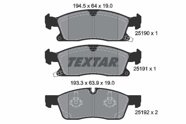 25190 TEXTAR 2519002 Brake pad set 2AMV3 369AA