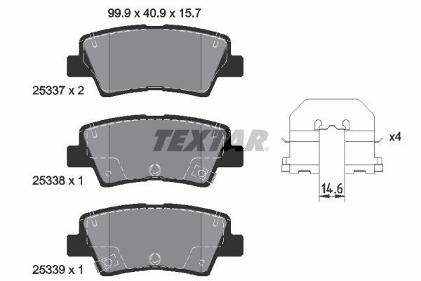 2533701 Set of brake pads 25337 157 1 5 TEXTAR with acoustic wear warning, with accessories