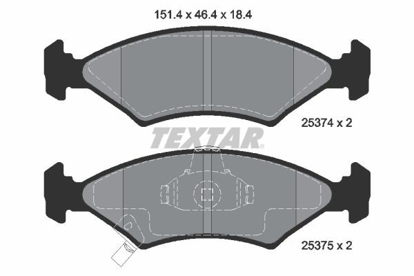25374 TEXTAR with acoustic wear warning Height: 46,5mm, Width: 151,4mm, Thickness: 18,4mm Brake pads 2537401 buy