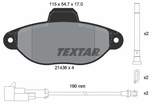21436 TEXTAR incl. wear warning contact, with accessories Height: 54,7mm, Width: 115mm, Thickness: 17mm Brake pads 2143609 buy
