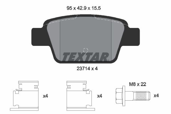 TEXTAR 2371481 Brake pad set Q+, not prepared for wear indicator, with brake caliper screws, with accessories