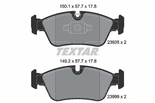 23935 TEXTAR Q+, prepared for wear indicator Height 1: 57,7mm, Height 2: 57,7mm, Width 1: 150,4mm, Width 2 [mm]: 149,7mm, Thickness: 17,8mm Brake pads 2393581 buy
