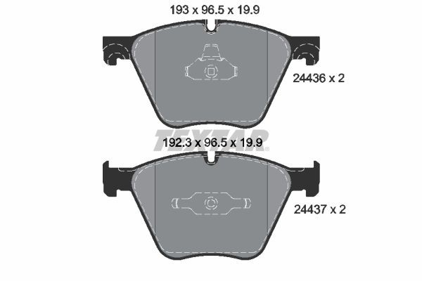 24436 TEXTAR prepared for wear indicator Height: 96,5mm, Width 1: 192,8mm, Width 2 [mm]: 192,2mm, Thickness: 19,9mm Brake pads 2443601 buy