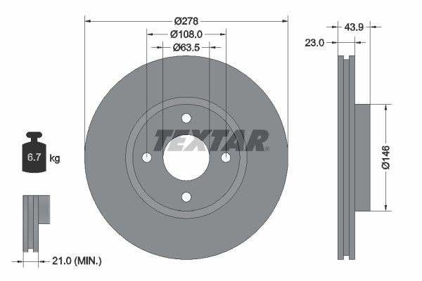 TEXTAR 92252403 Brake discs FORD TRANSIT COURIER 2014 in original quality