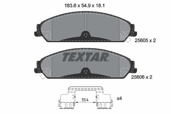 TEXTAR 2560501 Brake pad set with acoustic wear warning, with accessories