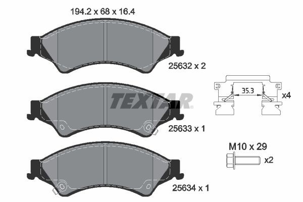 TEXTAR 2563201 Brake pad set with acoustic wear warning, with brake caliper screws, with accessories