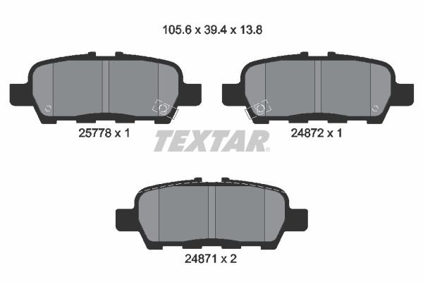 24871 TEXTAR with acoustic wear warning Height: 39,4mm, Width: 105,6mm, Thickness: 13,8mm Brake pads 2577801 buy